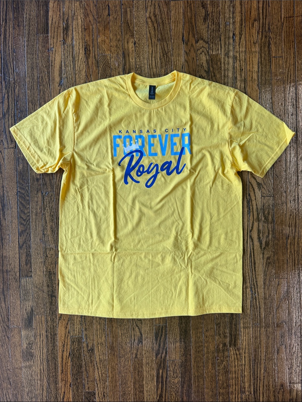 KC Royals Gildan Yellow Tee with Blue "Forever Royal" Graphic